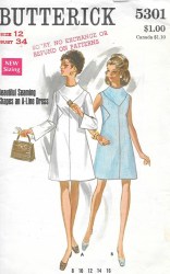 5301 BUTTERICK  1969  LOOSE BIAS INSET A-DRESS SLEEVES OR NOT PATTERN 8 31.5 INCH B
